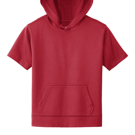 Youth Sport-Wick Fleece Short Sleeve Hooded Pullover in Red – Front View