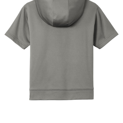Youth Sport-Wick Fleece Short Sleeve Hooded Pullover in Graphite Grey – Back View