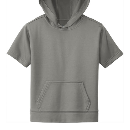 Youth Sport-Wick Fleece Short Sleeve Hooded Pullover in Graphite Grey – Front View