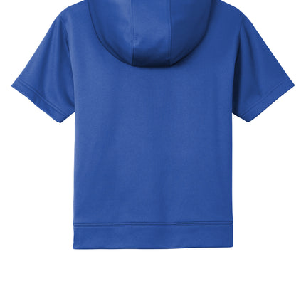 Youth Sport-Wick Fleece Short Sleeve Hooded Pullover in Navy – Blue Back View