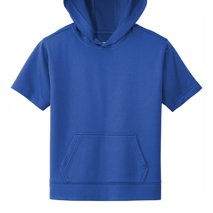 Youth Sport-Wick Fleece Short Sleeve Hooded Pullover in Navy –  Blue Front View