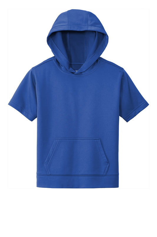 Youth Sport-Tek Sport-Wick fleece hooded pullover in true royal color, flat front view, lightweight and comfortable hoodie for youth.
