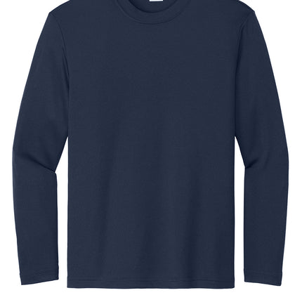 Sport-Tek Youth Long Sleeve PosiCharge Competitor Tee front view — Brown tone performance tee, customizable for teams.