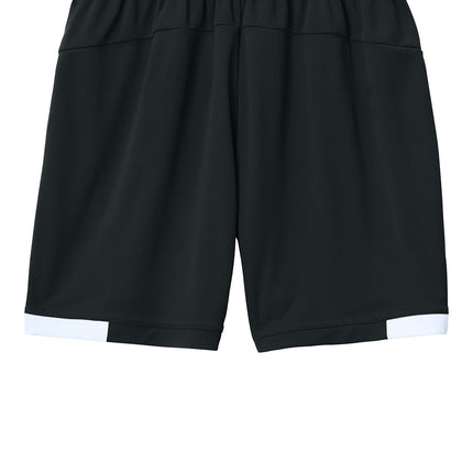 Sport-Tek Youth Club 5″ Short back view - black - mesh side panels and notch vent youth short