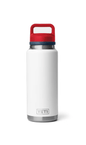 White Yeti water bottle with navy and red accents, shown in print view for customization or plain purchase.
