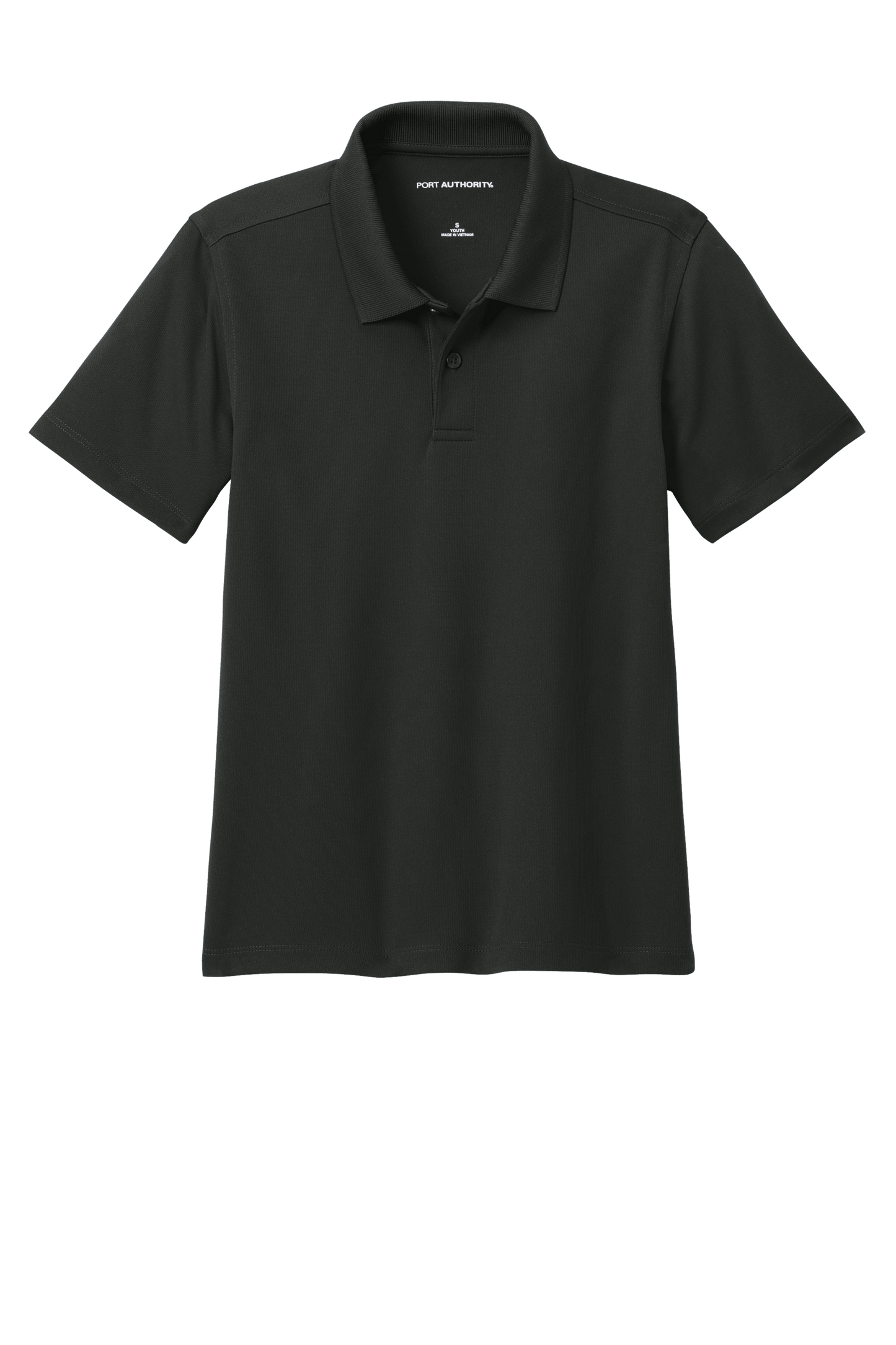 Youth Port Authority kids' polo shirt with back print, available plain or customizable, featuring a classic polo design.