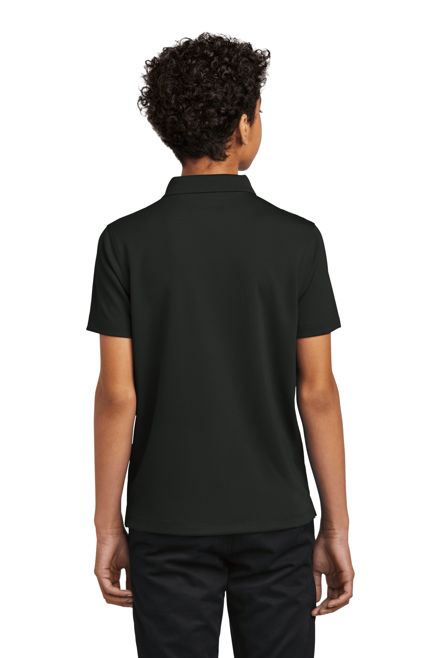 Youth Port Authority kids' polo shirt with back print, available plain or customizable, shown from the back view.