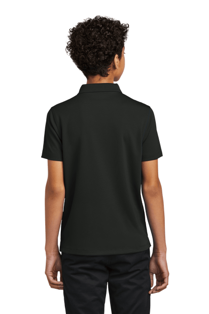 Youth Port Authority kids' polo shirt with back print, available plain or customizable, shown from the back view.