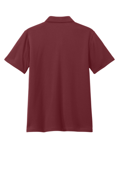 Youth Port Authority kids' burgundy polo shirt with printed design, shown from the back in a print view for customization or plain options.