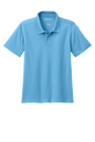 Youth Port Authority kids' polo shirt in Carolina blue with print design, available plain or customizable, front view.