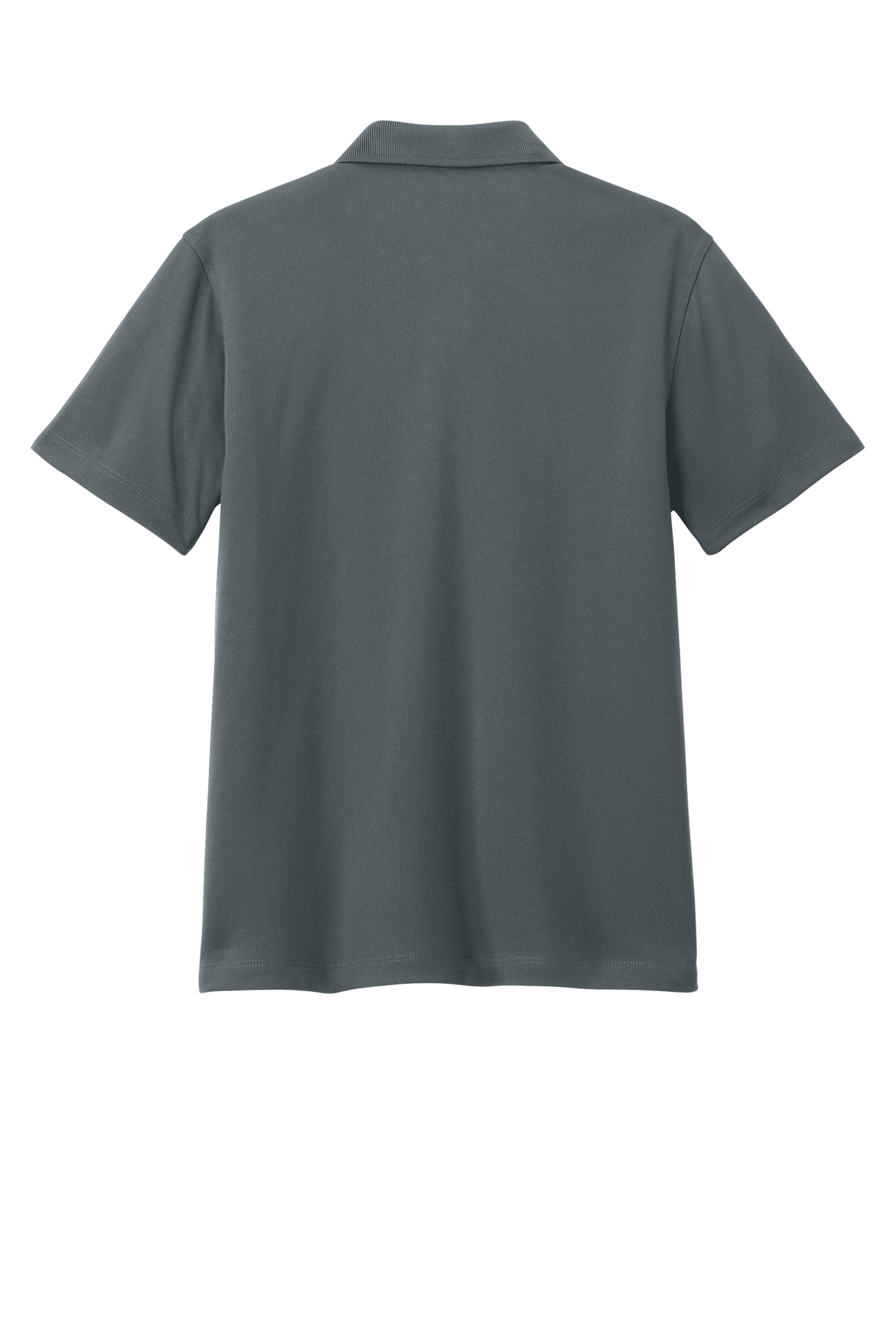 Charcoal grey kids' polo shirt by Port Authority with printed design, shown from the back, customizable and available plain.