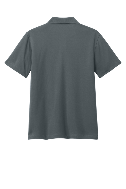Charcoal grey kids' polo shirt by Port Authority with printed design, shown from the back, customizable and available plain.