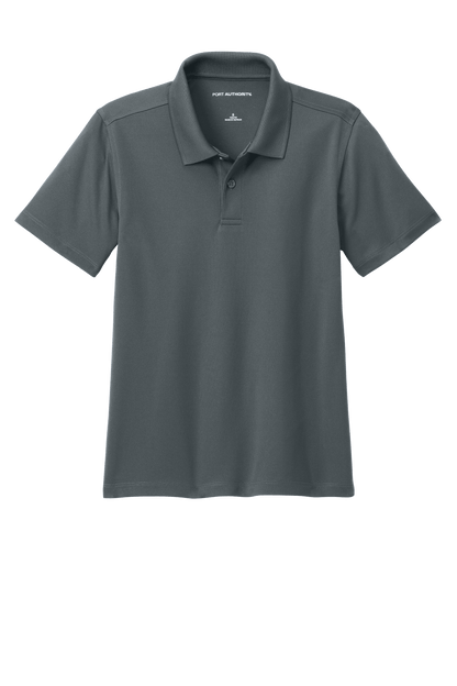 Charcoal grey youth kids' polo shirt by Port Authority with printed design, available plain or customizable.