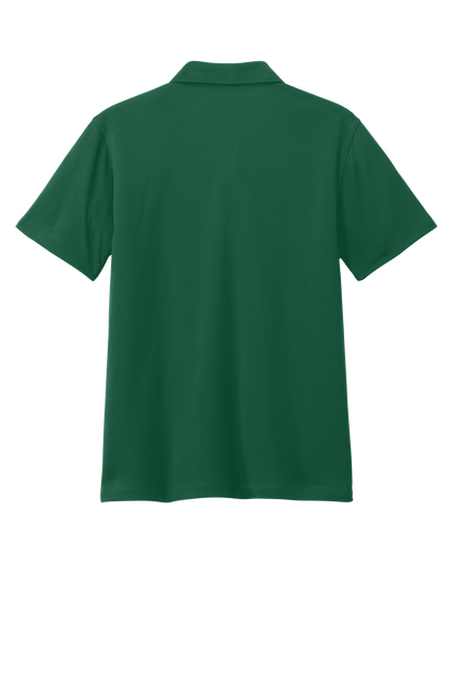 Youth Port Authority kids' polo shirt in forest green with print design, shown from the back, available for customization or plain.