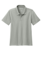 Gray youth kids' polo shirt by Port Authority with printed design, shown both plain and customizable front view.
