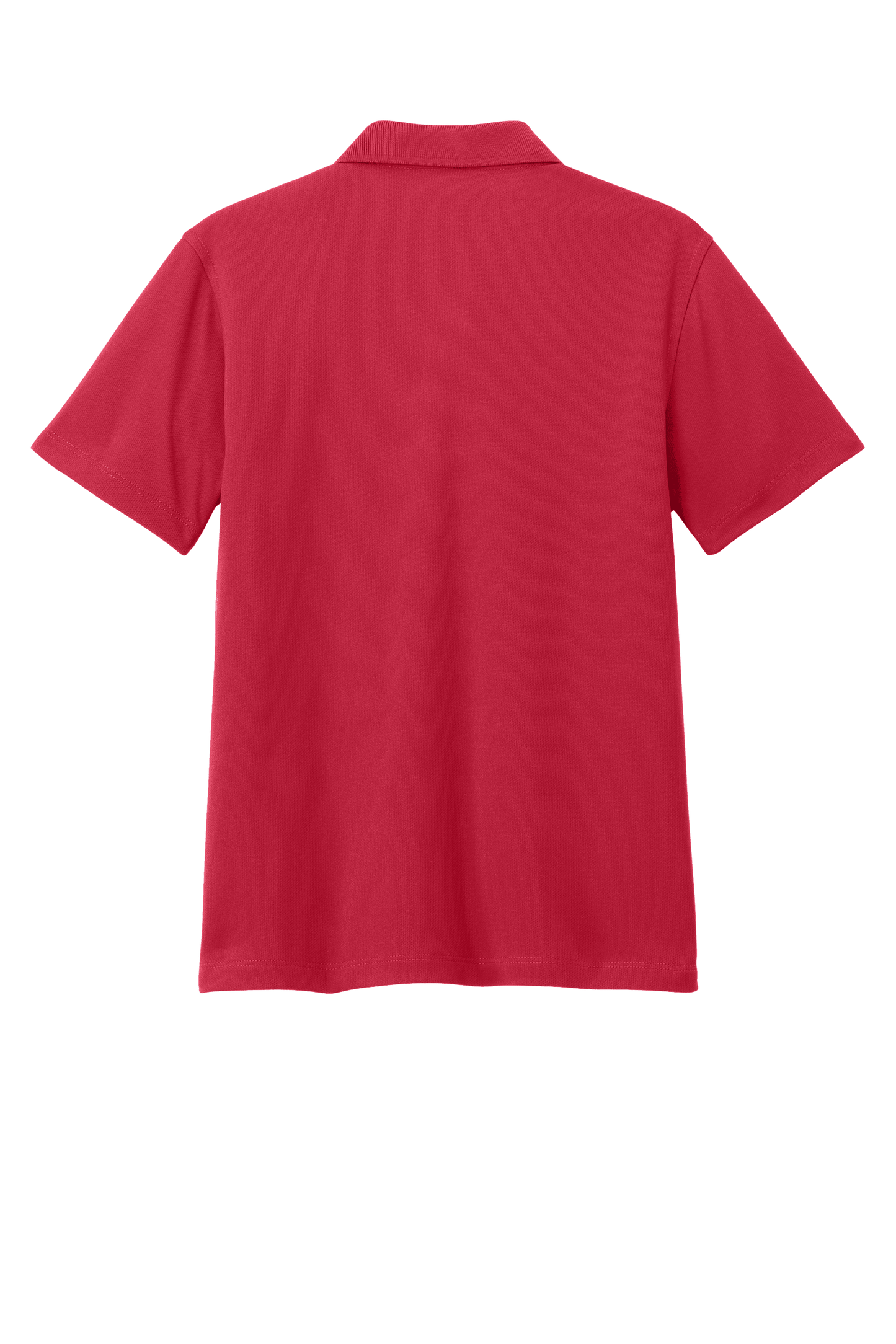Red Port Authority youth polo shirt with printed design, shown from the back in a customizable kids' polo t-shirt image.