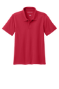 Red Port Authority youth kids' polo shirt with printed design, shown plain and customizable front view.