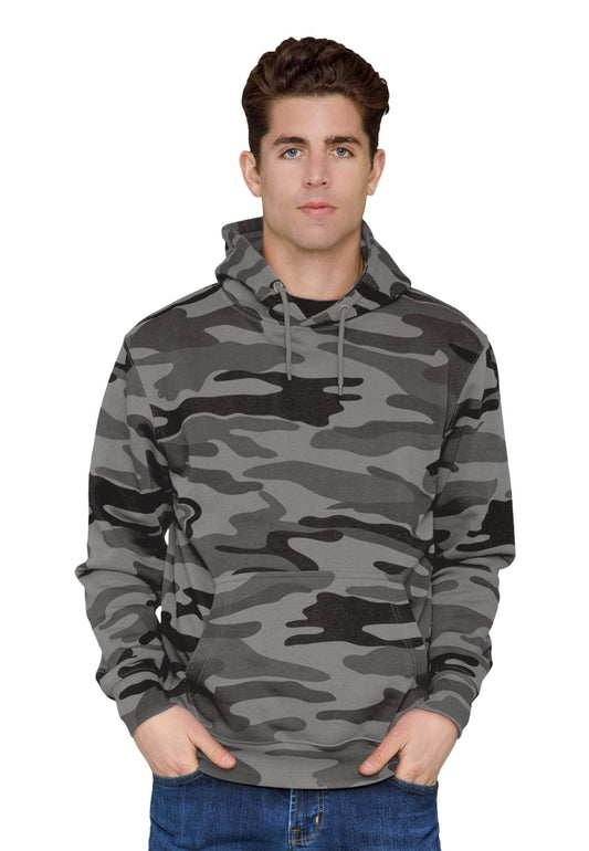 Unisex Lane 7 camo print premium hoodie featuring a plain design with customizable print options.