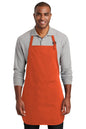 Orange personalized cooking apron from Port Authority, ideal for BBQ, kitchen, or gift occasions with custom print design.