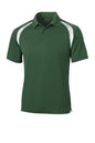 Forest green and white colorblock men's raglan polo shirt by Print-View, front view showing casual collar and contrasting sleeves.